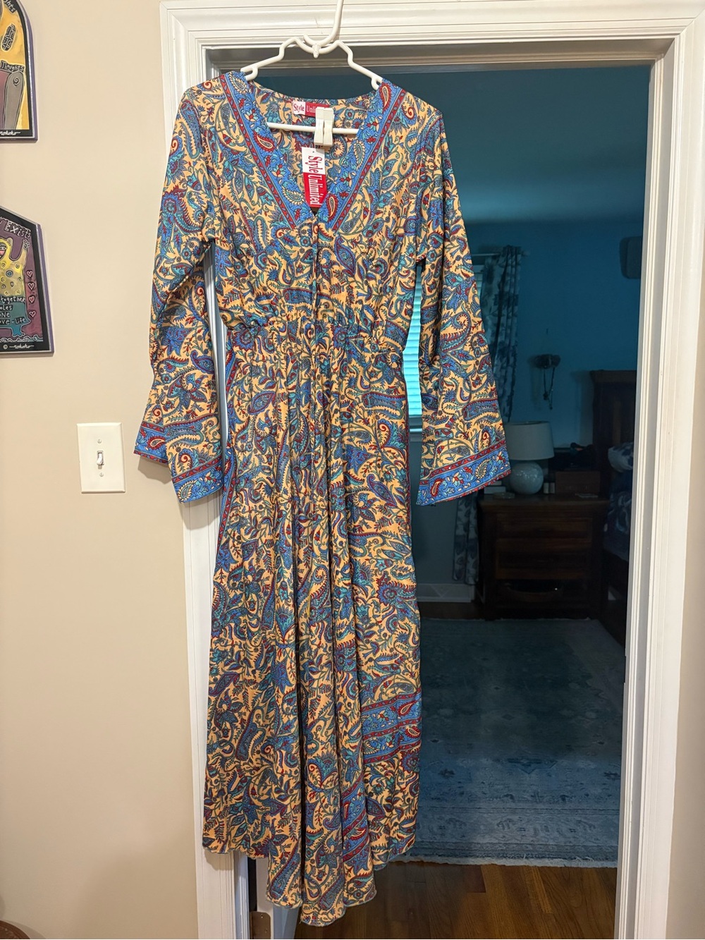 Silk blend boho dress nwt with bell sleeves